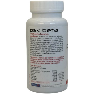 PSK BETA Extracto Pleurutus ostreatus 60 cápsulas de Plantis Artesania Agrícola ART-03852 Sistema inmunitario salud.bio