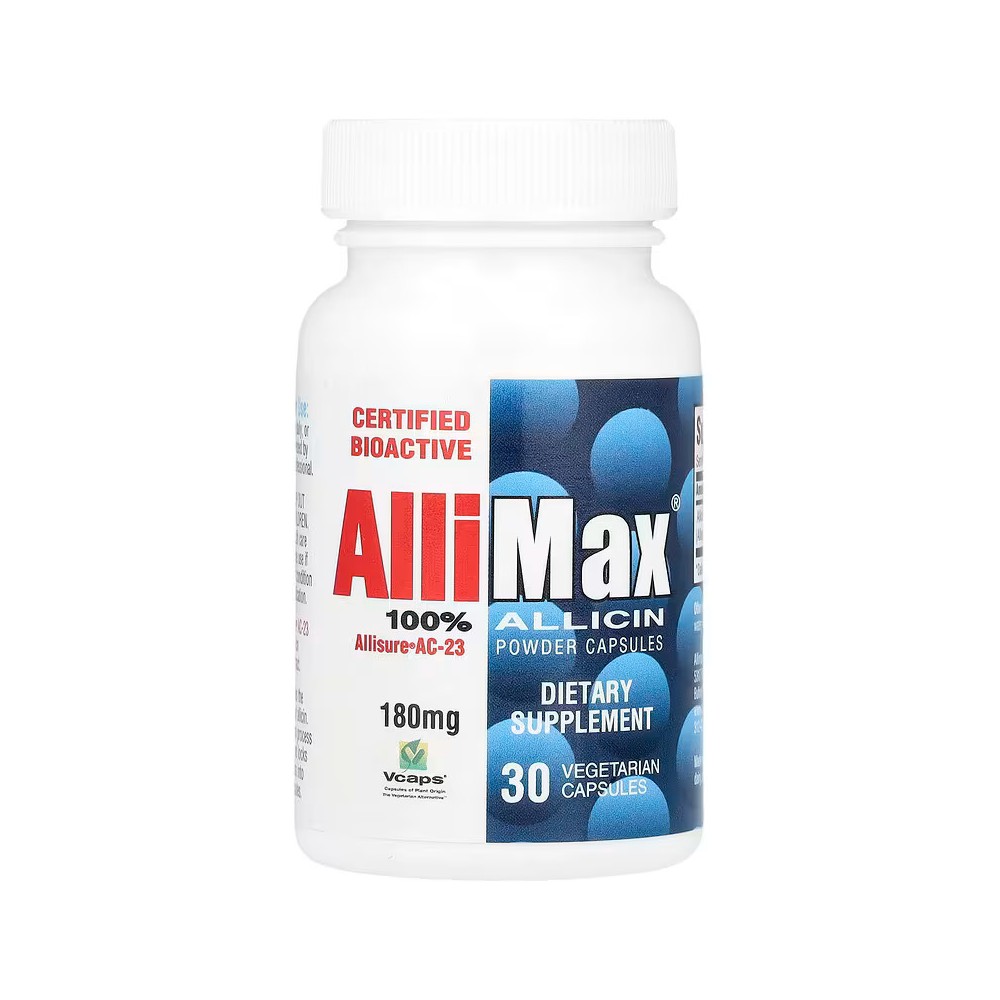 Allicin 100% cápsulas de polvo de alicina (Ajo) 180 mg, 30 cápsula vegetales de Allimax Allimax ALL-00000 Ayudas niveles Cole...