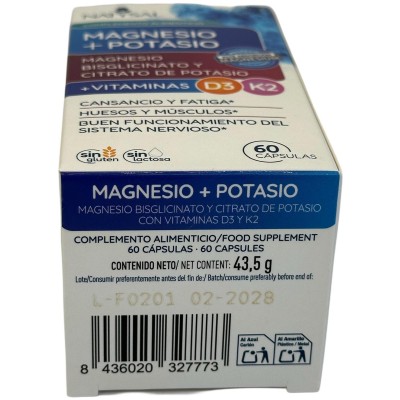 Magnesio Bisglicinato + Potasio + Vitamina D3 + Vitamina K2 60 cápsulas de Natysal Natysal NAT-32777 Articulaciones, Huesos, ...