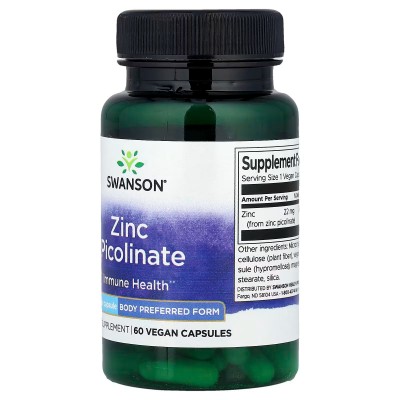 Picolinato de Zinc (Zinc Picolinate) 22mg 60 Cápsulas Vegetales de Swanson Swanson SWV-11113 Sistema inmunitario salud.bio