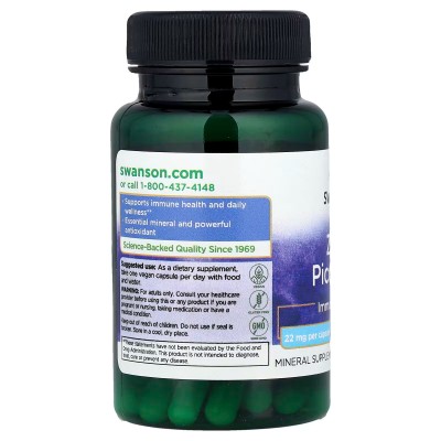 Picolinato de Zinc (Zinc Picolinate) 22mg 60 Cápsulas Vegetales de Swanson Swanson SWV-11113 Sistema inmunitario salud.bio