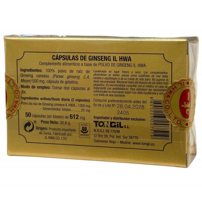 Ginseng IL HWA de 500mg en 50 cápsulas de Tongil Tongil A04 Cansancio, fatiga, astenia primaveral salud.bio
