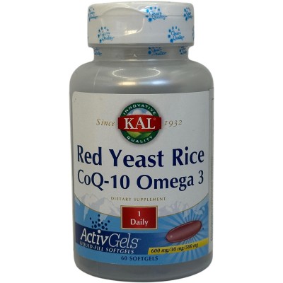 Levadura Roja de arroz, Red Rice/ Q10/ Omega 3 - 60 Activgel de KAL SOLARAY 54796 Ayudas niveles Colesterol y Trigliceridos s...