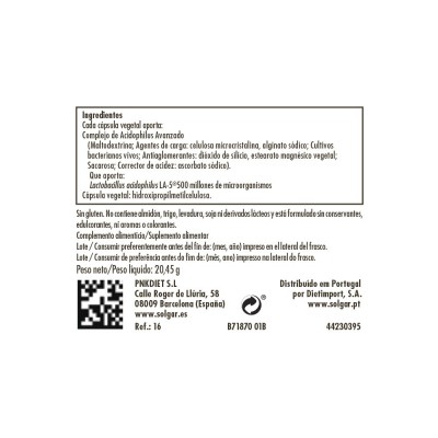 PROBIÓTICO Avanzado Acidophilus (Advanced acidophilus) 50 cápsulas vegetales de solgar Solgar SOL-00751 Ayudas aparato Digest...