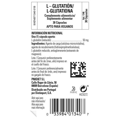 L-Glutation 50 mg (reducido) Cápsulas vegetales de Solgar Solgar SOL-1340 Antioxidantes salud.bio