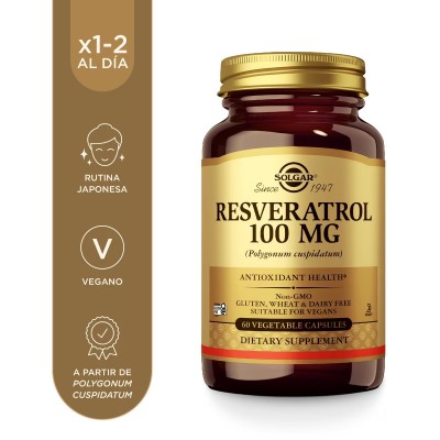 Resveratrol 100 mg (a partir de Polygonum cuspidatum) - 60 Cápsulas vegetales de Solgar Solgar 162335 Antioxidantes salud.bio