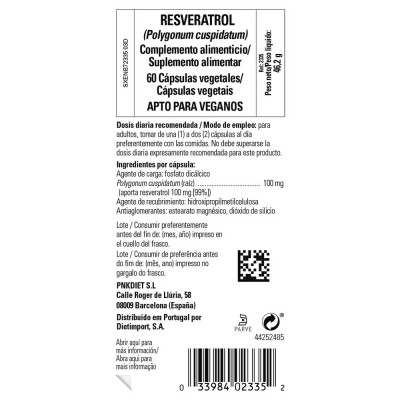 Resveratrol 100 mg (a partir de Polygonum cuspidatum) - 60 Cápsulas vegetales de Solgar Solgar 162335 Antioxidantes salud.bio