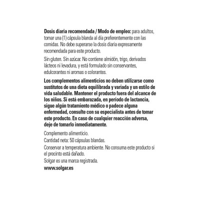 Vitamina E 400 UI 268Mg (400 IU) en 50 ó 100 en perlas de Solgar Solgar 114 Vitamina E salud.bio