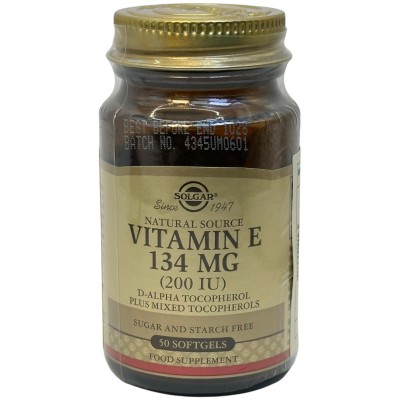 Vitamina E 200 UI 134mg (200 IU) 50 Cápsulas blandas (Perlas) de Solgar Solgar SOL-03500 Vitamina E salud.bio
