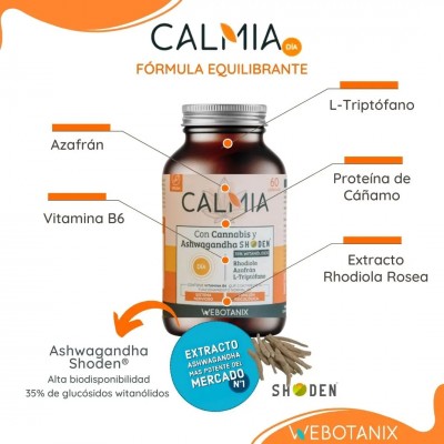 Calmia Día con (Ashwagandha, azafrán, Rhodiola..) 60 cápsulas de Webotanix WEBOTANIX WEB-22308 Estados emocionales, ansiedad,...
