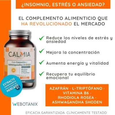 Calmia Día con (Ashwagandha, azafrán, Rhodiola..) 60 cápsulas de Webotanix WEBOTANIX WEB-22308 Estados emocionales, ansiedad,...