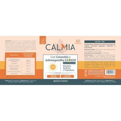 Calmia Día con (Ashwagandha, azafrán, Rhodiola..) 60 cápsulas de Webotanix WEBOTANIX WEB-22308 Estados emocionales, ansiedad,...