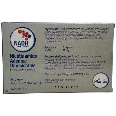 NADH Plus (Nicotinamide Adenine Dinucleotide) 60 Cápsulas de Plantis Artesania Agrícola ART-03560 Antioxidantes salud.bio