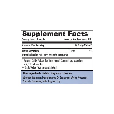 Sinefrina 99% 20mg (synephrine) 100 cápsulas de Haya labs Haya Labs HAY-00703 Quemagrasas y similares salud.bio