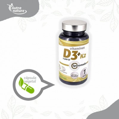 Vitaminas D3+K2 liposomadas (2.500iU+75mg) 60 Cápsulas de Pinisan Pinisan 106.00280 Articulaciones y huesos salud.bio