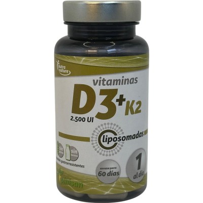 Vitaminas D3+K2 liposomadas (2.500iU+75mg) 60 Cápsulas de Pinisan Pinisan 106.00280 Articulaciones y huesos salud.bio