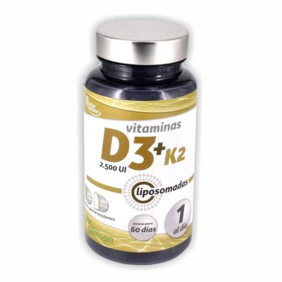 Vitaminas D3+K2 liposomadas (2.500iU+75mg) 60 Cápsulas de Pinisan Pinisan 106.00280 Articulaciones y huesos salud.bio