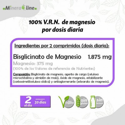 Bisglicinato de MAGNESIO 1875mg 60 comprimidos de Pinisan Pinisan 106.00262 Suplementos Minerales  salud.bio