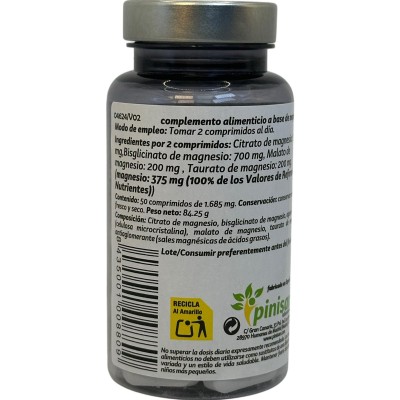 MAGNESIO TOTAL x4 (bisglicinato, citrato, malato, taurato) 50 comprimidos de Pinisan Pinisan 106.00274 Suplementos Minerales ...