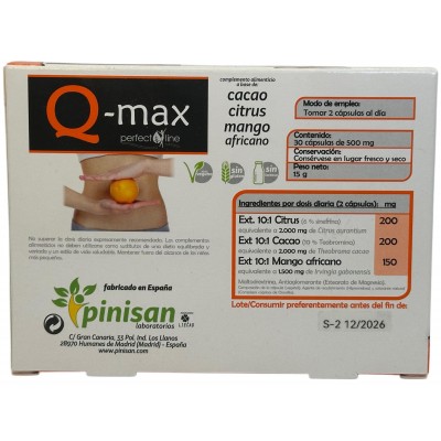 Q-Max (line Perfec) 30 Cápsulas de Pinisan Pinisan MYC-00072 Quemagrasas y similares salud.bio
