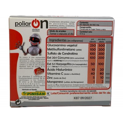 Poliar ON (Doble Acción) 60 cápsulas de Pinisan Pinisan 10600114 Articulaciones y huesos salud.bio