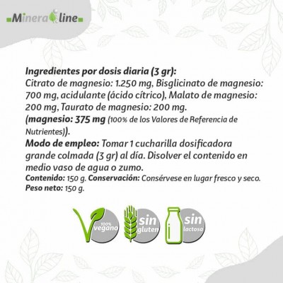 MAGNESIO TOTAL x4 (bisglicinato, citrato, malato, taurato) 150gr en polvo de Pinisan Pinisan 106.00278 Suplementos Minerales ...
