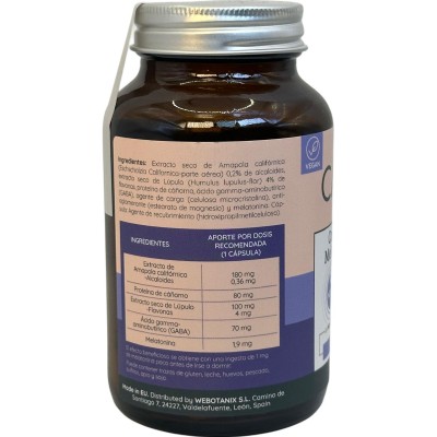 Calmia Noche con 1.9mg Melatonina 60 Cápsulas de Webotanix WEBOTANIX WEB-22309 insomnio y descanso salud.bio