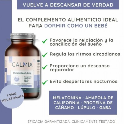 Calmia Noche con 1.9mg Melatonina 60 Cápsulas de Webotanix WEBOTANIX WEB-22309 insomnio y descanso salud.bio