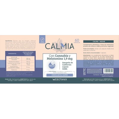 Calmia Noche con 1.9mg Melatonina 60 Cápsulas de Webotanix WEBOTANIX WEB-22309 insomnio y descanso salud.bio