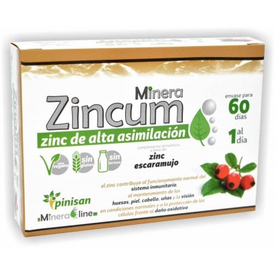 Mineraline ZINCUM (Zinc + Vitamina C) 60 cápsulas de Pinisan Pinisan MYC-00816 Sistema inmunitario salud.bio