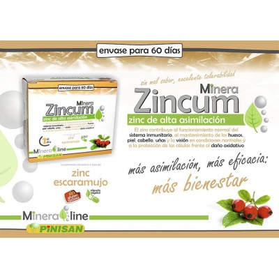 Mineraline ZINCUM (Zinc + Vitamina C) 60 cápsulas de Pinisan Pinisan MYC-00816 Sistema inmunitario salud.bio