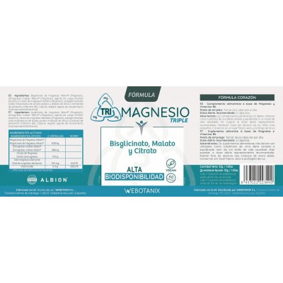 Fórmula Triple Magnesio (Bisglicinato, Malato, Citrato) 120 Cápsulas de WeBotanix WE BOTANIX WEB-22353 Suplementos Minerales ...