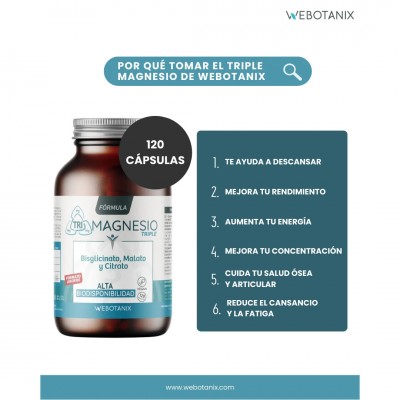 Fórmula Triple Magnesio (Bisglicinato, Malato, Citrato) 120 Cápsulas de WeBotanix WE BOTANIX WEB-22353 Suplementos Minerales ...