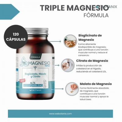 Fórmula Triple Magnesio (Bisglicinato, Malato, Citrato) 120 Cápsulas de WeBotanix WE BOTANIX WEB-22353 Suplementos Minerales ...
