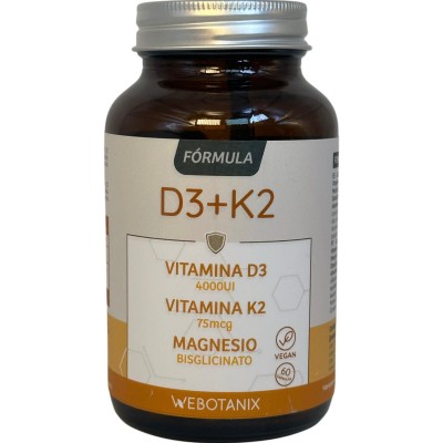 Vitaminas D3+K2+Magnesio (100pg 4.000UI + 75pg +80mg) de WeBotanix WE BOTANIX WEB-22350 Articulaciones y huesos salud.bio