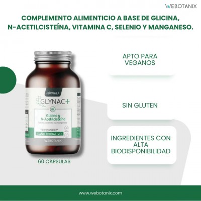 GlyNAC+ (Fórmula Daño Oxidativo) 60 cápsulas Vegetales de Webotanix WEBOTANIX WEB-22354 Antioxidantes salud.bio