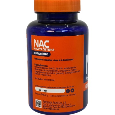 NAC N-AcetilCisteina 600 mg 120 Comprimidos de Megaplus Artesania Agrícola ART-164017 Higado y sistema hepatobiliar salud.bio