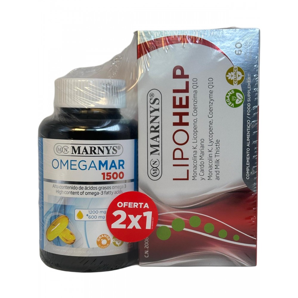 Pack 2x1 OMEGAMAR 1500mg (Omega 3) + LIPOHELP de Marnys Marnys PACKMN834MN105 Sistema cardiovascular salud.bio