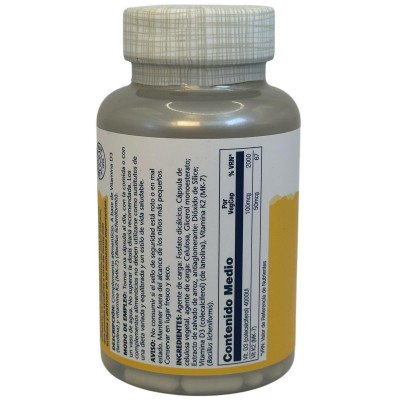 BIG Vitaminas D3 & K2 (Menaquinone-7) 120 Cápsulas vegetales de Solaray SOLARAY SOL-89739 Articulaciones, Huesos, Tendones y ...