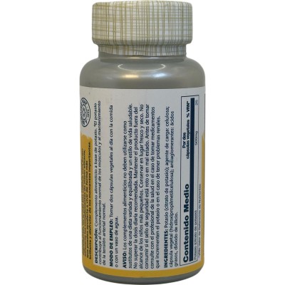 Potasio Citrato 500 mg (Mega dosis) 60 Cápsulas Vegetales de Solaray SOLARAY SOLA-13103 Minerales salud.bio