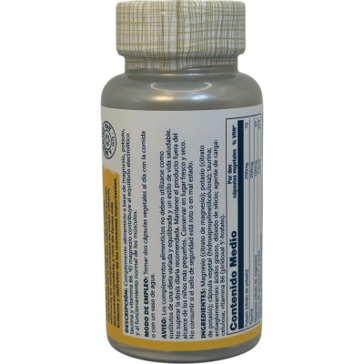 Magnesio + Potasio (en citrato), Taurina, B6, 60 Cápsulas Vegetales de Solaray SOLARAY SOLA-77404 Minerales salud.bio