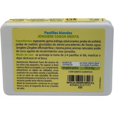 Jengibre sabor menta pastillas blandas Suizas 50g de ESI ESI ESI-13749 Acción benéfica garganta y pecho salud.bio