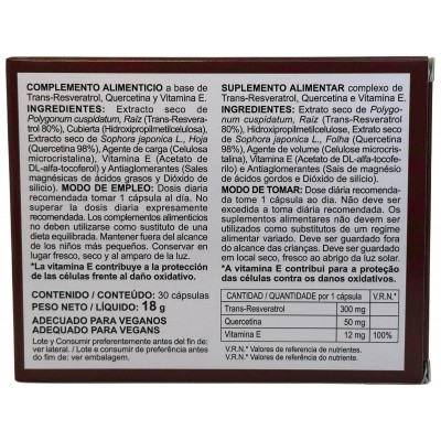 Resveratrol (Trans-Resveratrol) con quercetina y vitamina E, en 30 cápsulas de Integralia INTEGRALIA INT-54645 Antioxidantes ...