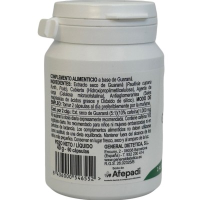 Extracto seco de Guaraná (Paullinia cupana) 60 cápsulas de Integralia INTEGRALIA INT-54655 Cansancio, fatiga, astenia primave...