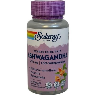 Ashwagandha 60 VegCaps. Apto veganos. Sin gluten. de Solaray SOLARAY SM-39902 Estados emocionales, ansiedad, estrés, depresió...