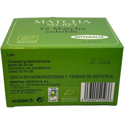 Té Matcha ECO Soluble 20 monodosis de Integralia INTEGRALIA 480 Infusiones salud.bio