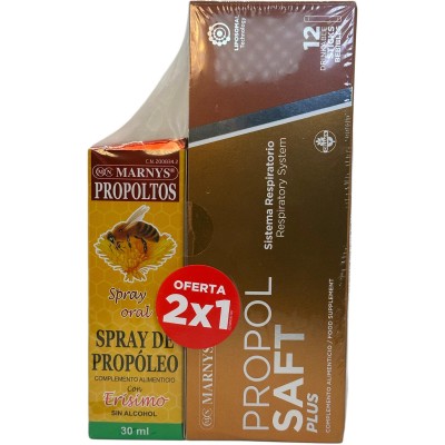PACK 2x1 Propoltos Spray 30ml + PROPOLSAFT PLUS 12 stick x 15 ml de MARNYS® Marnys PACKMN623MNS108 Sistema inmunitario salud.bio