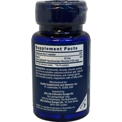 NAD+ Cell Formula Nicotinamide Riboside 100 mg, de Life Extension Life Extension 01904EU Antioxidantes salud.bio