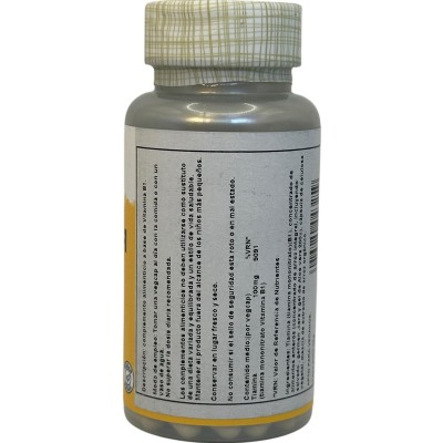 Vitamina B1 (Tiamina monohidrato) 100mg 100 cápsulas de Solaray SOLARAY SOL-04325 Vitamina B salud.bio