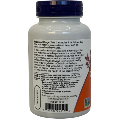 D-Manosa, 500 mg, 120 cápsulas vegetarianas de Now Foods NOW Foods NOW-02811 Bienestar urinario. Ayuda en el bienestar urinar...